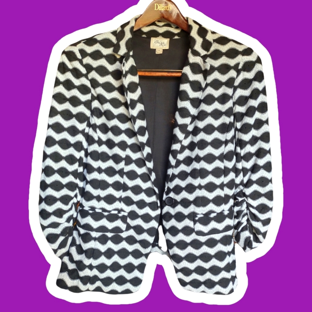 Blk & white size 10 bubble print jersey blazer
